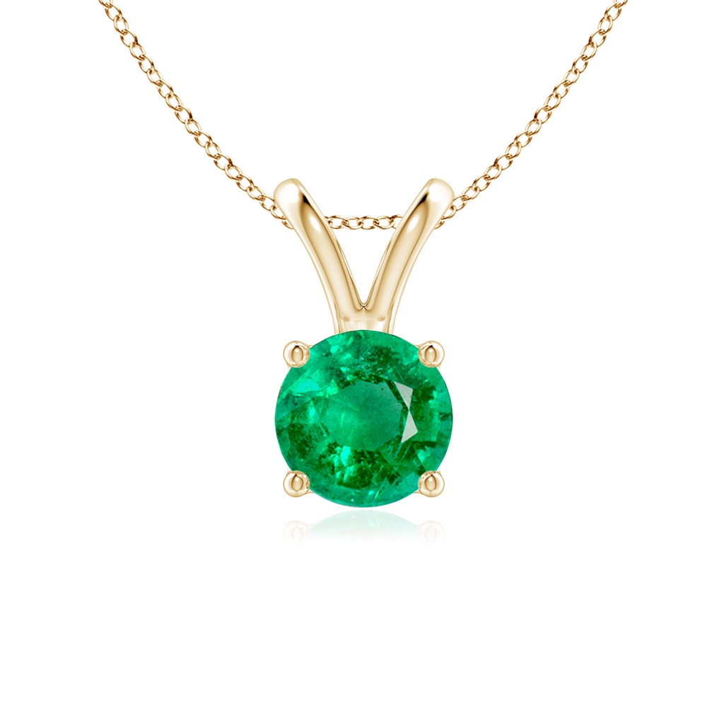 6mm AAA V-Bale Round Emerald Solitaire Pendant in Yellow Gold