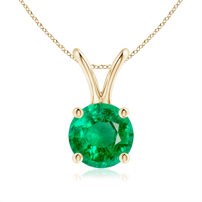 6mm AAA V-Bale Round Emerald Solitaire Pendant in Yellow Gold 