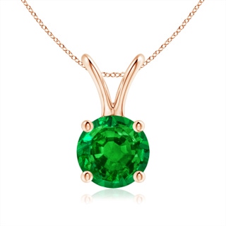 6mm AAAA V-Bale Round Emerald Solitaire Pendant in Rose Gold