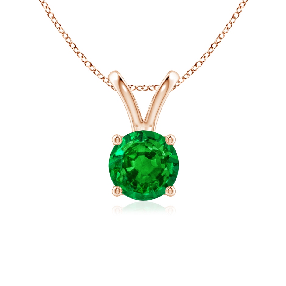 6mm AAAA V-Bale Round Emerald Solitaire Pendant in Rose Gold 
