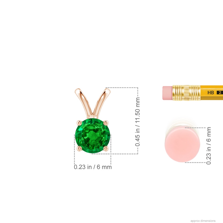 6mm AAAA V-Bale Round Emerald Solitaire Pendant in Rose Gold ruler