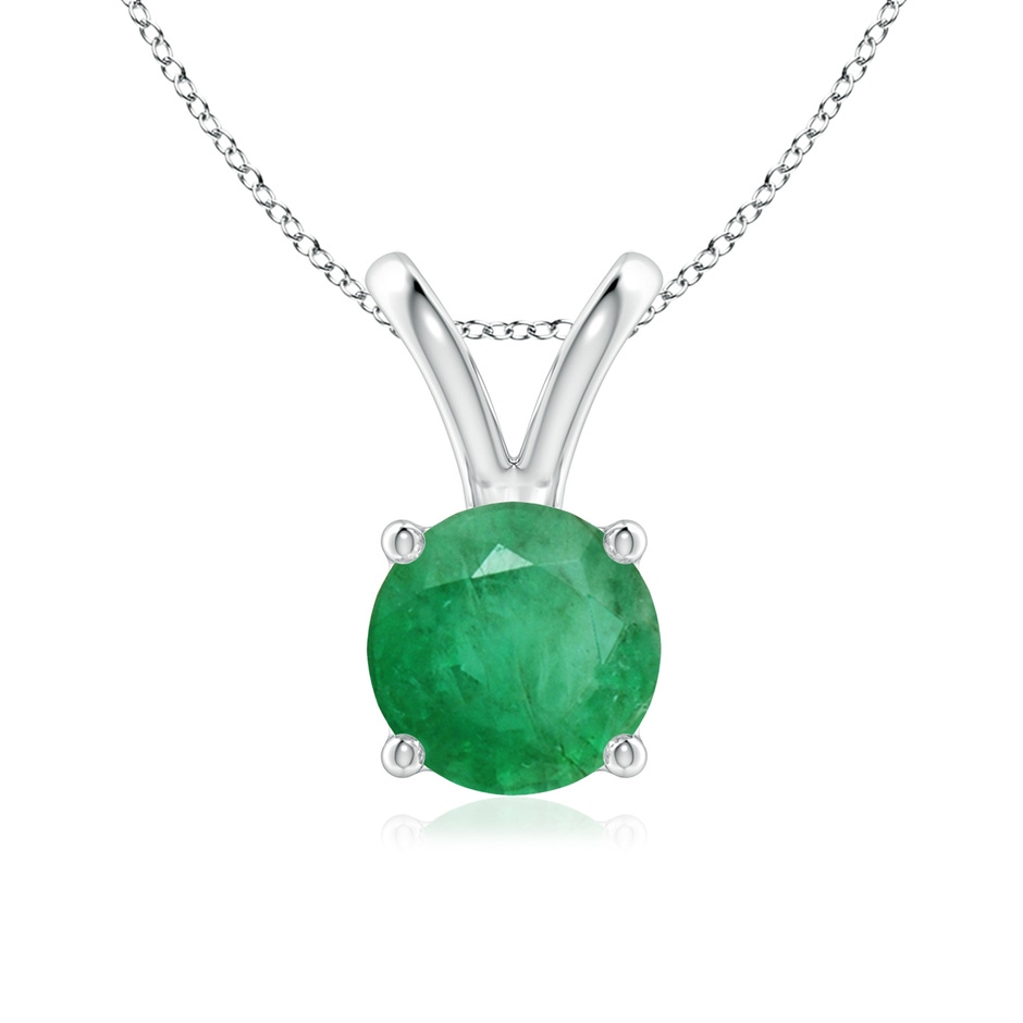 7mm A V-Bale Round Emerald Solitaire Pendant in White Gold 