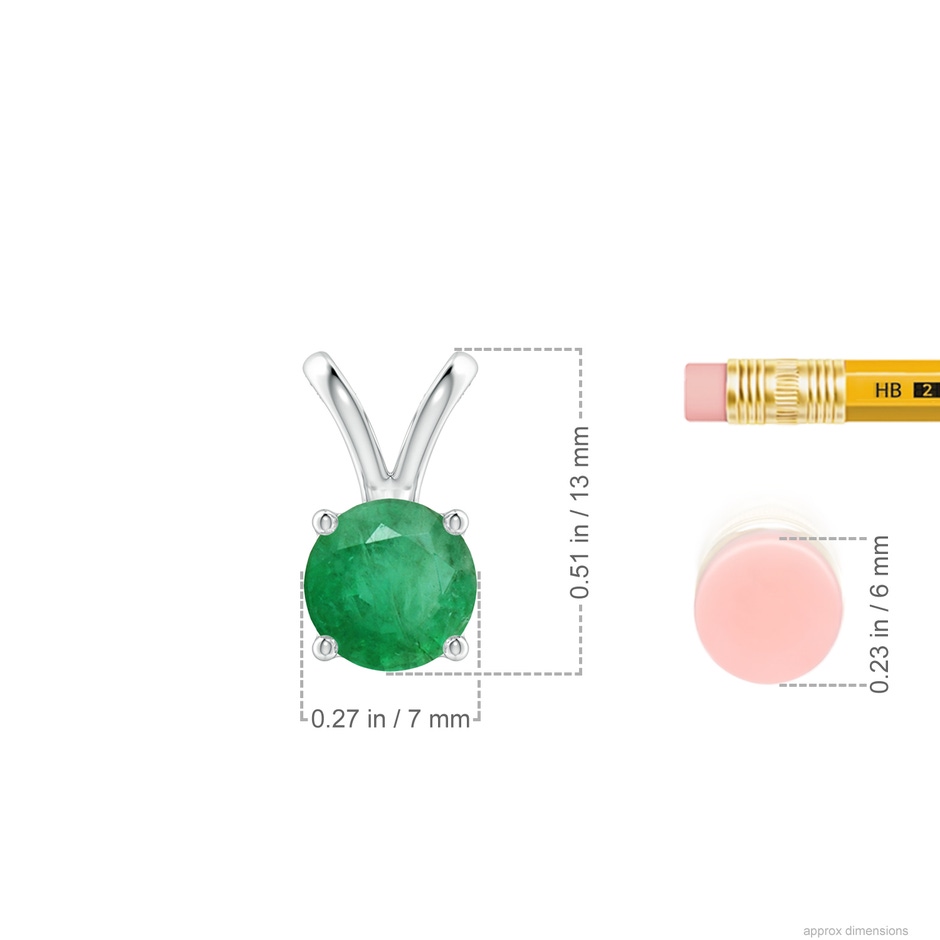 7mm A V-Bale Round Emerald Solitaire Pendant in White Gold ruler