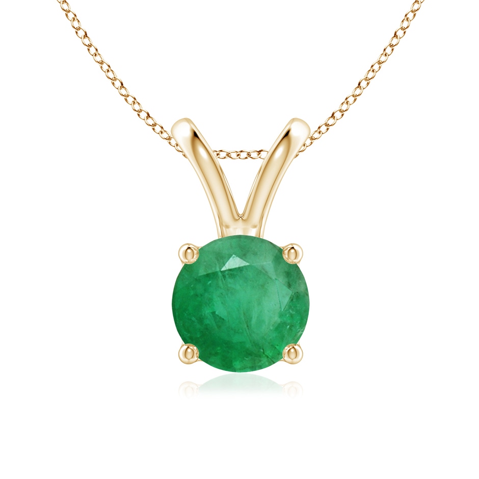 7mm A V-Bale Round Emerald Solitaire Pendant in Yellow Gold 
