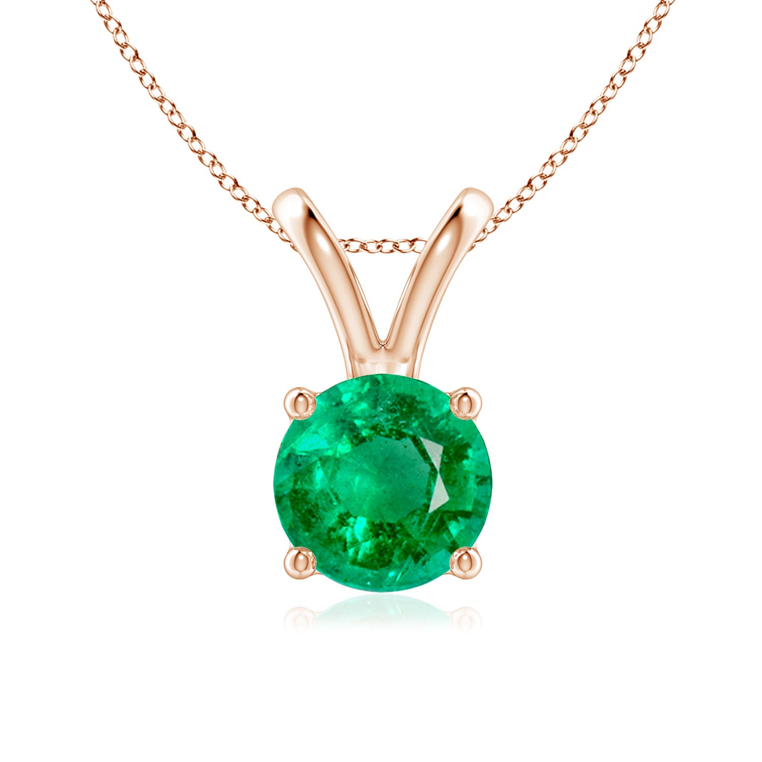 7mm AAA V-Bale Round Emerald Solitaire Pendant in Rose Gold