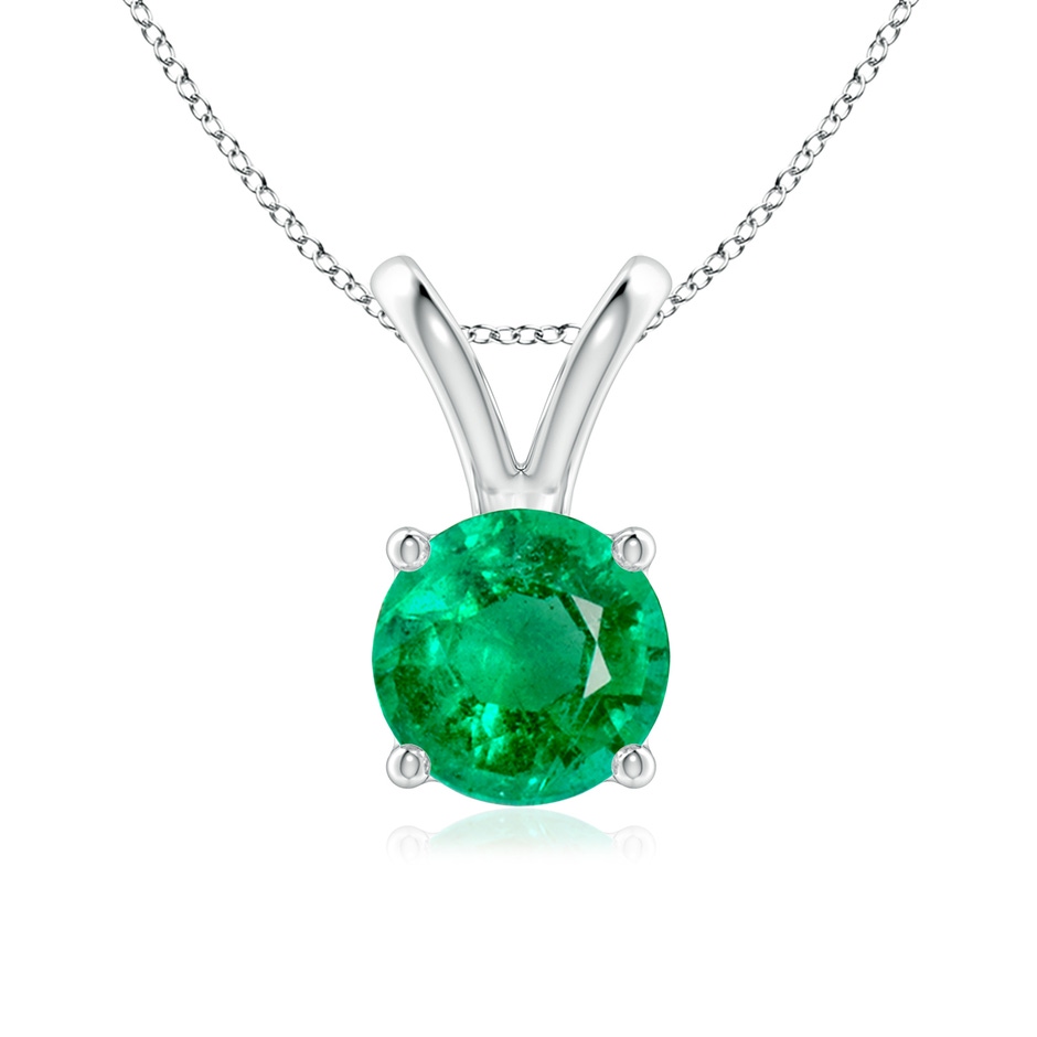 7mm AAA V-Bale Round Emerald Solitaire Pendant in White Gold 