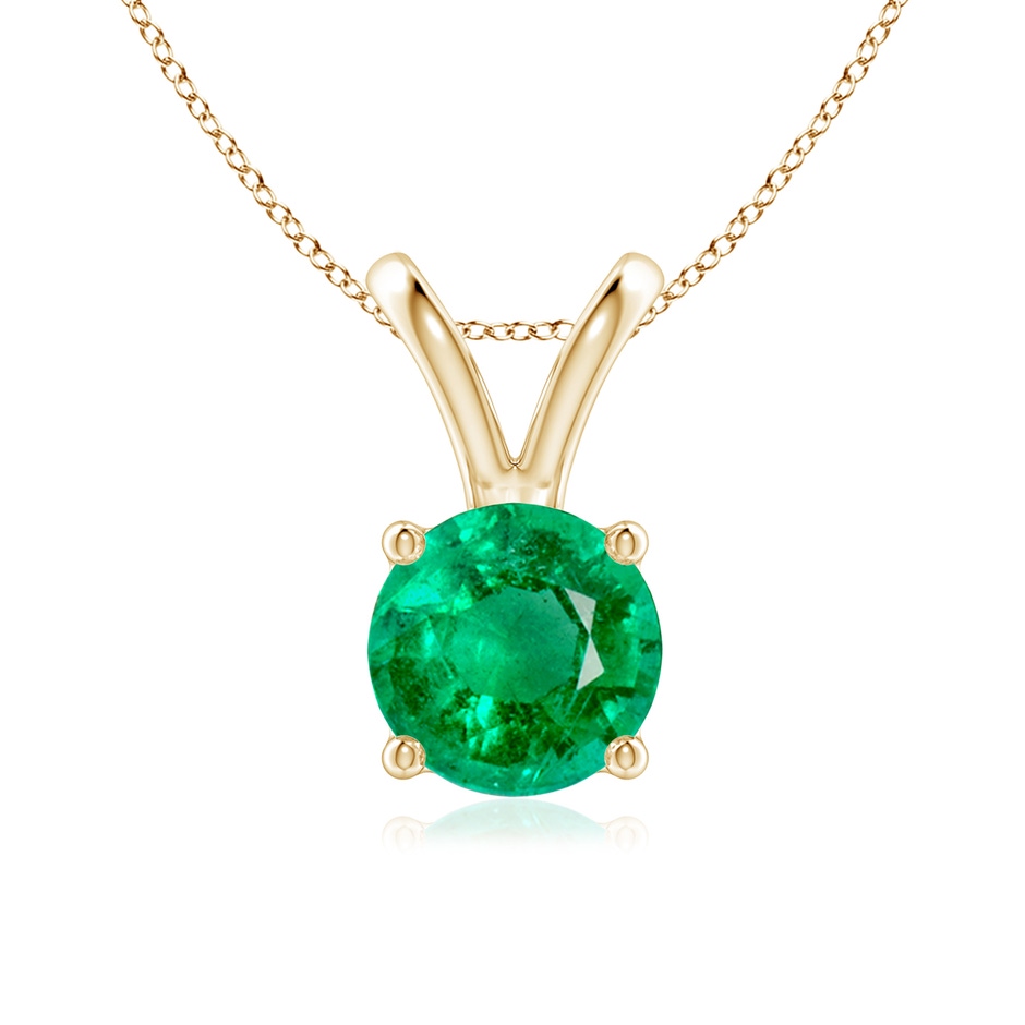 7mm AAA V-Bale Round Emerald Solitaire Pendant in Yellow Gold 