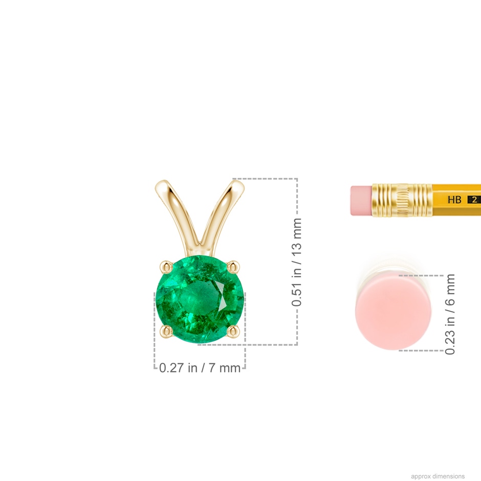 7mm AAA V-Bale Round Emerald Solitaire Pendant in Yellow Gold ruler