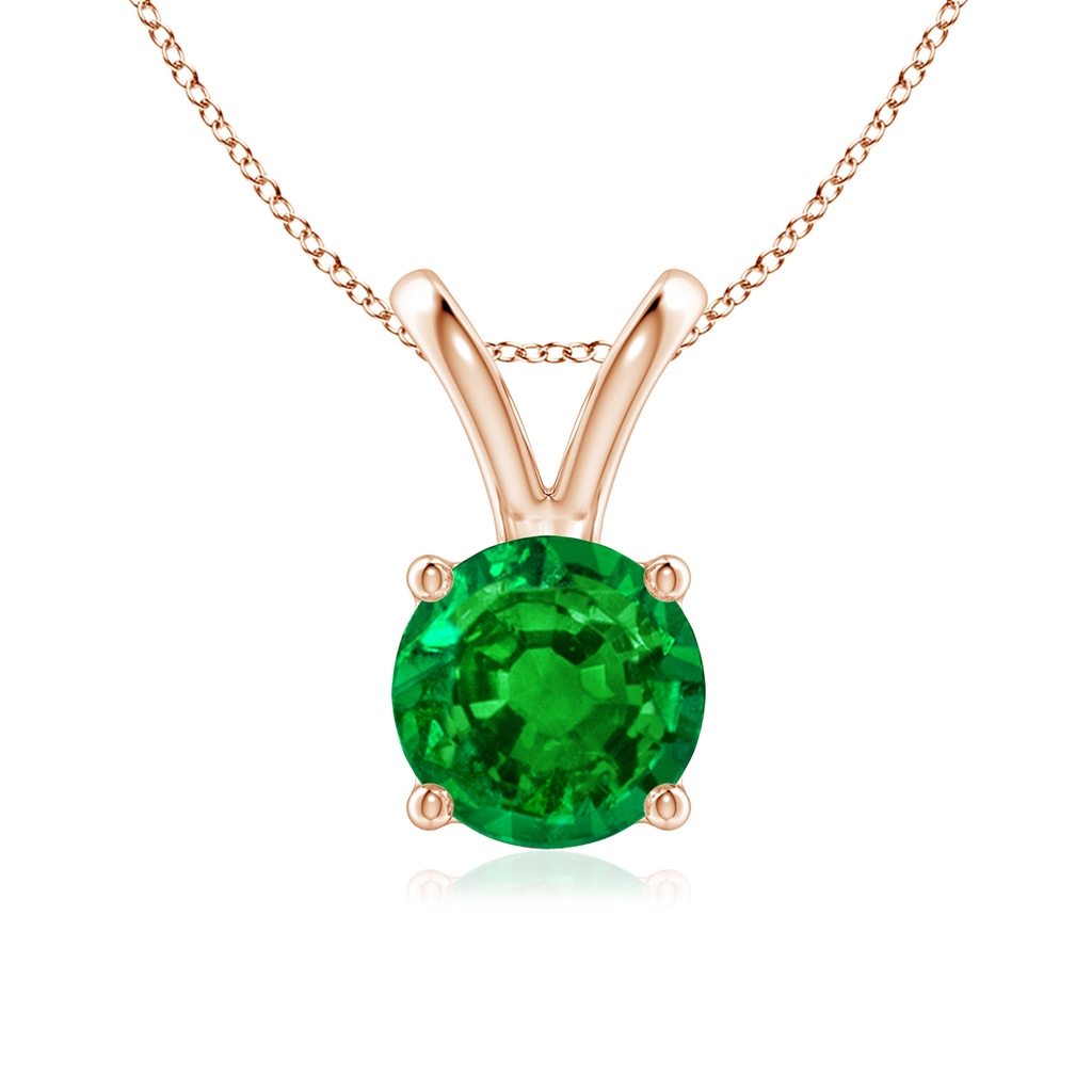 7mm AAAA V-Bale Round Emerald Solitaire Pendant in Rose Gold