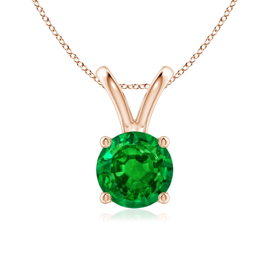 7mm AAAA V-Bale Round Emerald Solitaire Pendant in Rose Gold 