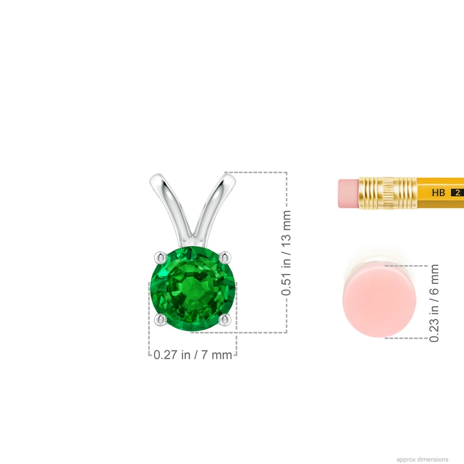 7mm AAAA V-Bale Round Emerald Solitaire Pendant in S999 Silver ruler