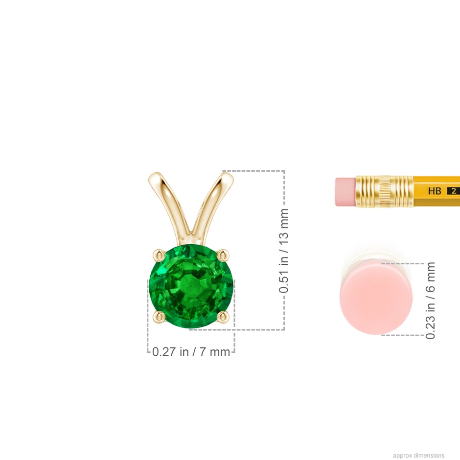 7mm AAAA V-Bale Round Emerald Solitaire Pendant in Yellow Gold ruler