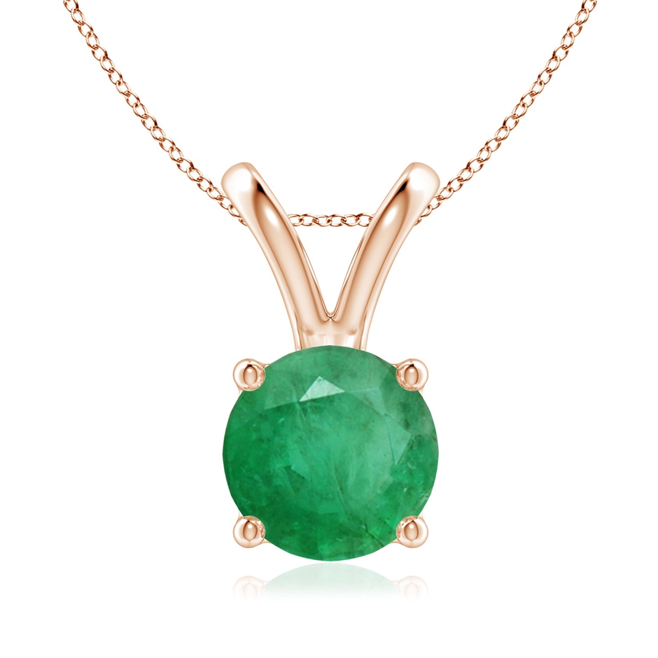 8mm A V-Bale Round Emerald Solitaire Pendant in Rose Gold 