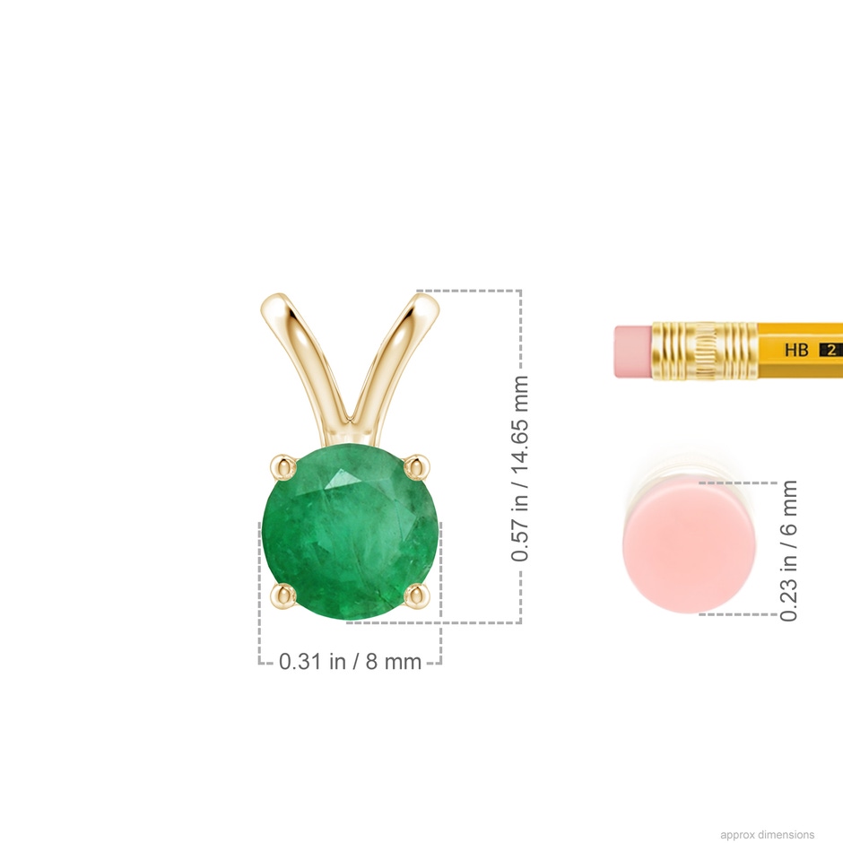 8mm A V-Bale Round Emerald Solitaire Pendant in Yellow Gold ruler