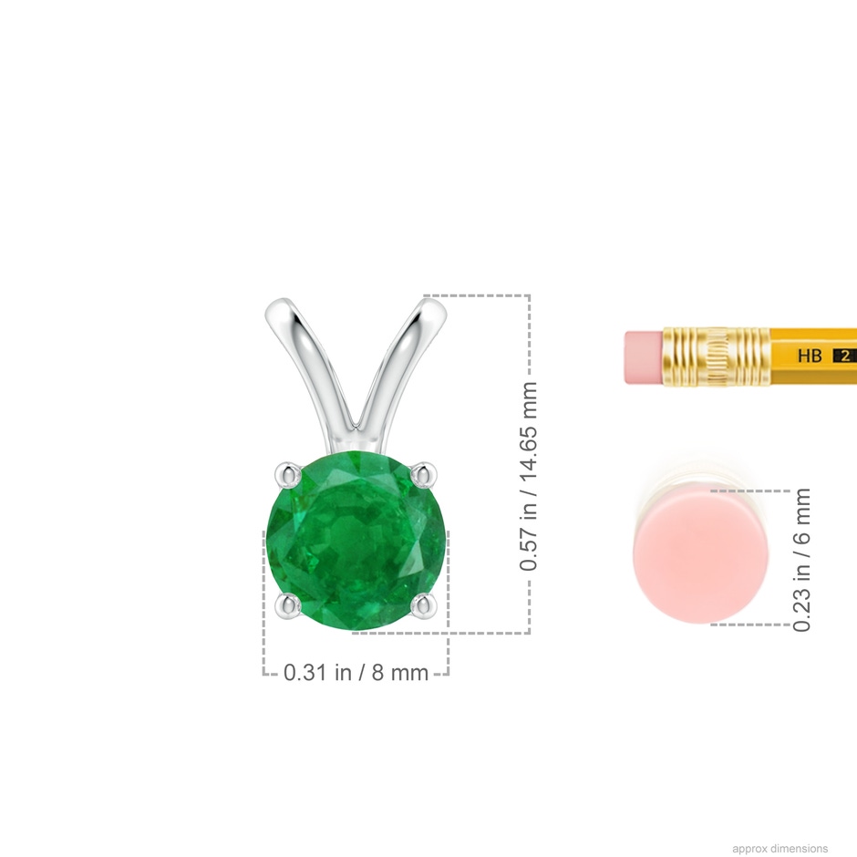 8mm AA V-Bale Round Emerald Solitaire Pendant in White Gold ruler