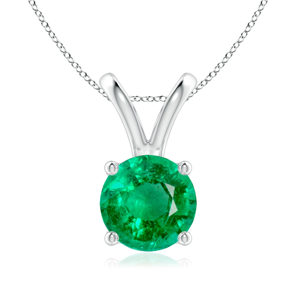 8mm AAA V-Bale Round Emerald Solitaire Pendant in White Gold 