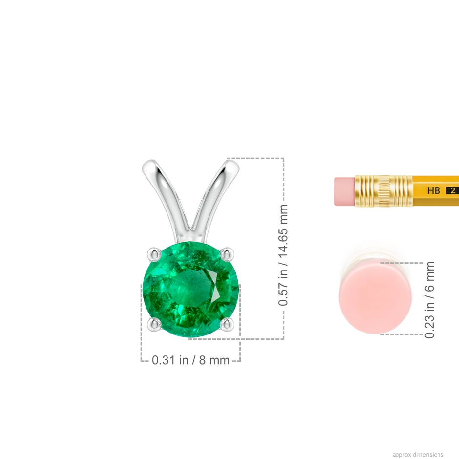 8mm AAA V-Bale Round Emerald Solitaire Pendant in White Gold ruler