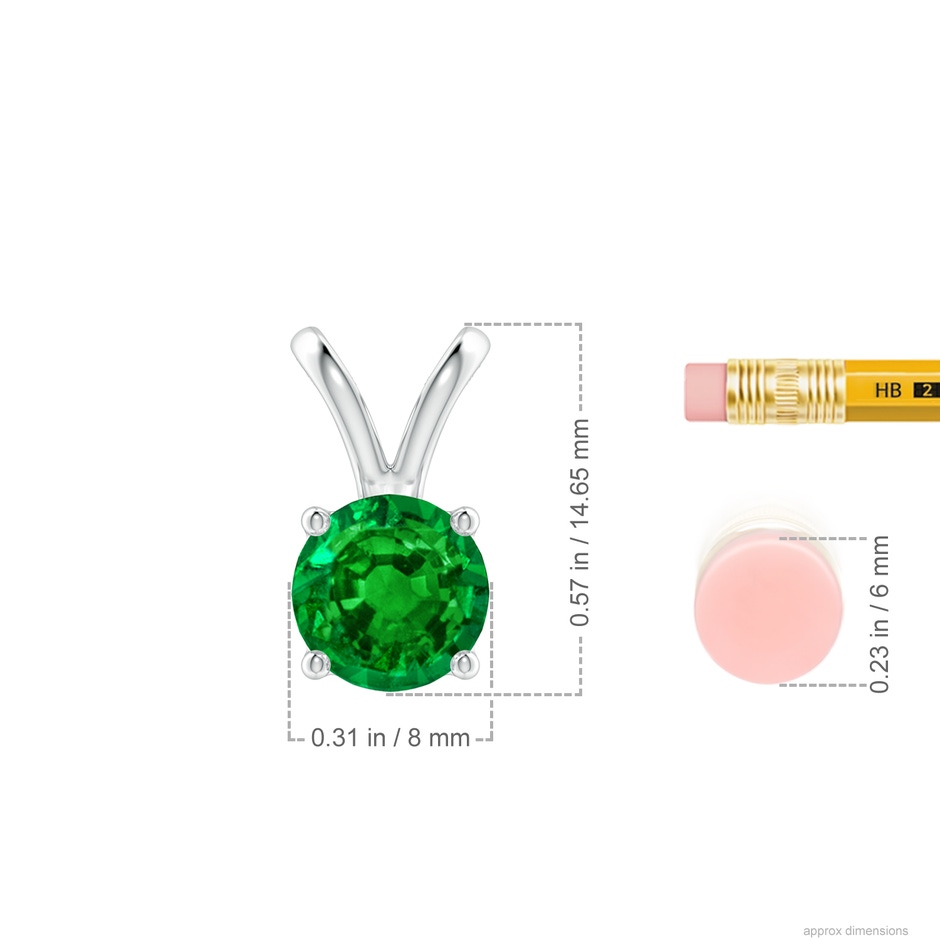 8mm AAAA V-Bale Round Emerald Solitaire Pendant in P950 Platinum ruler