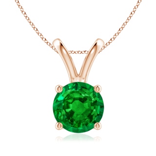 8mm AAAA V-Bale Round Emerald Solitaire Pendant in Rose Gold