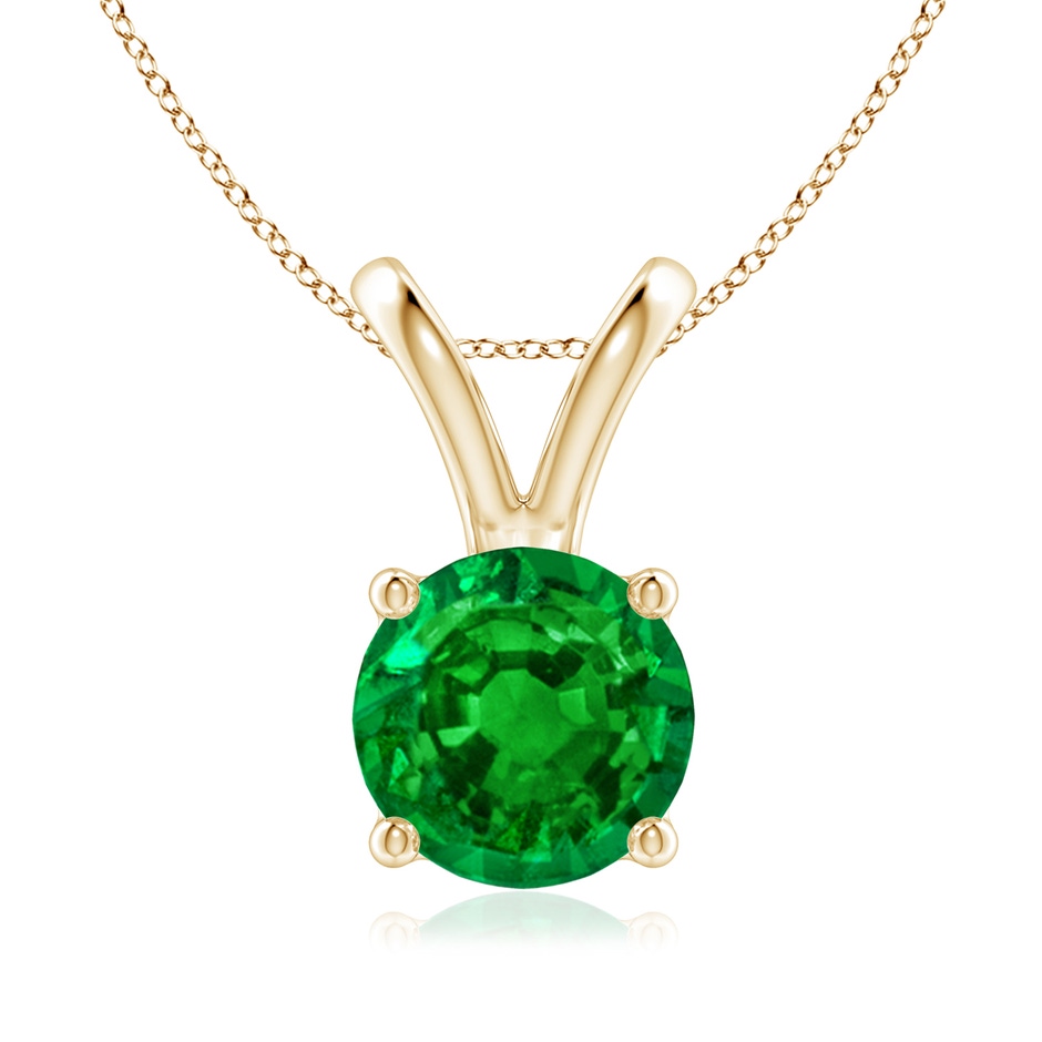 8mm AAAA V-Bale Round Emerald Solitaire Pendant in Yellow Gold 