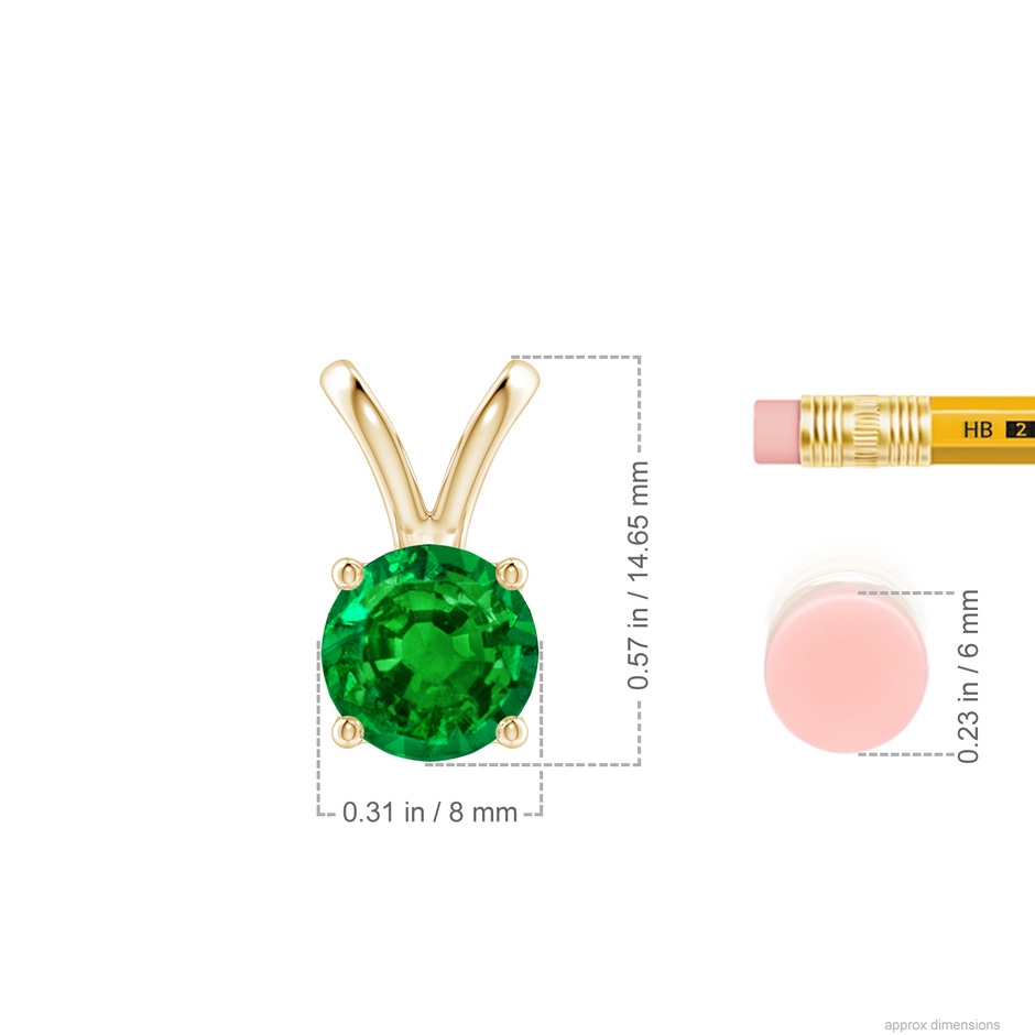 8mm AAAA V-Bale Round Emerald Solitaire Pendant in Yellow Gold ruler