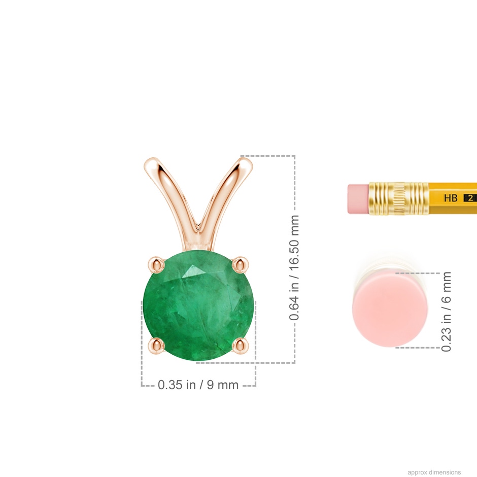 9mm A V-Bale Round Emerald Solitaire Pendant in Rose Gold ruler