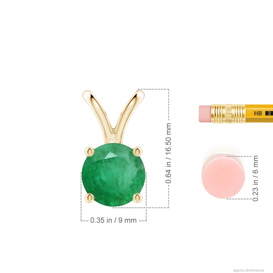 9mm A V-Bale Round Emerald Solitaire Pendant in Yellow Gold ruler