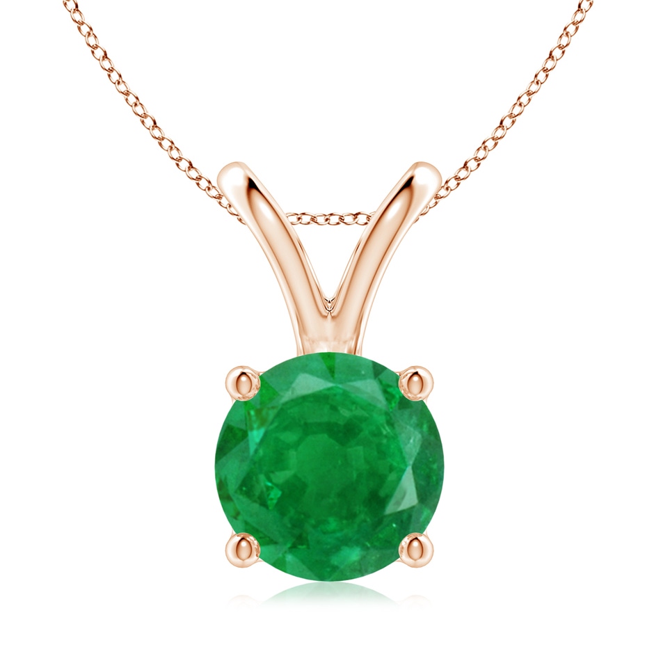 9mm AA V-Bale Round Emerald Solitaire Pendant in Rose Gold 
