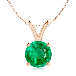 9mm AAA V-Bale Round Emerald Solitaire Pendant in 18K Rose Gold
