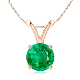 9mm AAA V-Bale Round Emerald Solitaire Pendant in Rose Gold
