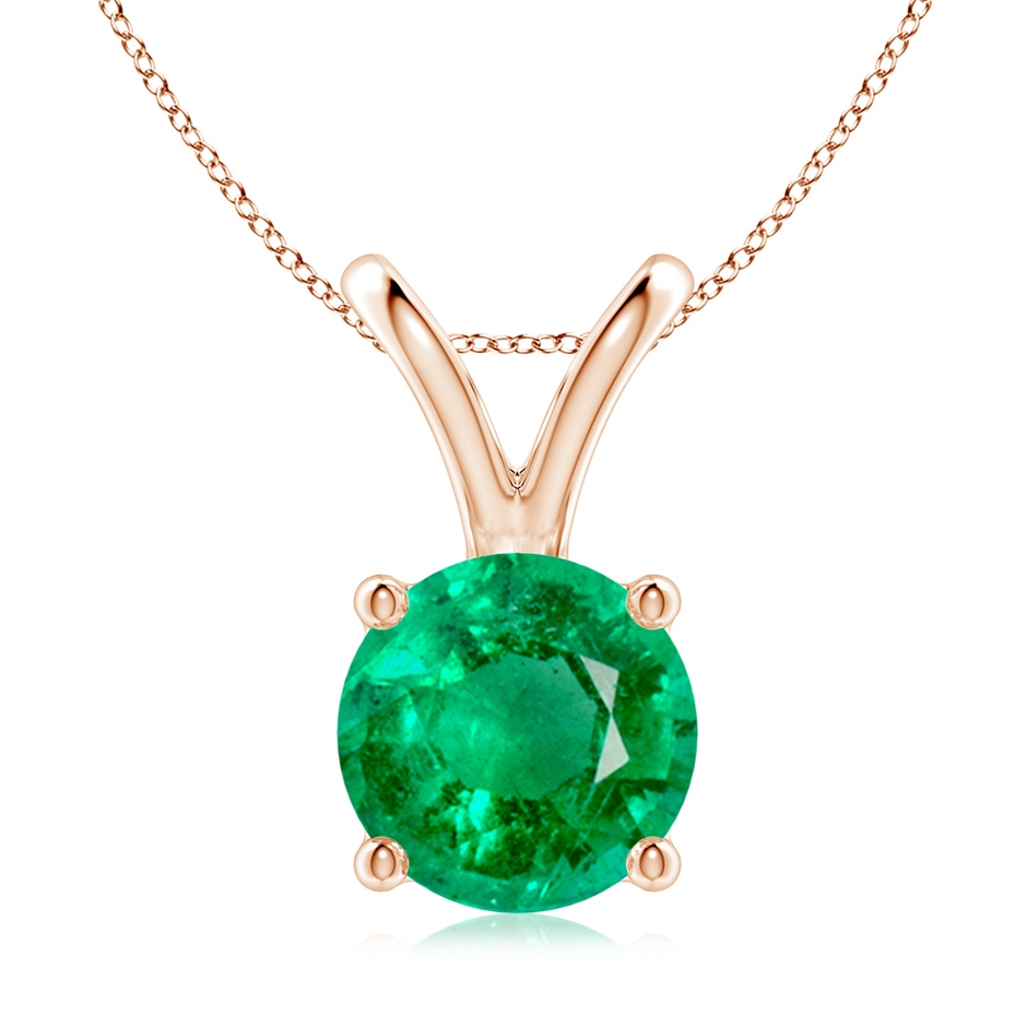9mm AAA V-Bale Round Emerald Solitaire Pendant in Rose Gold 