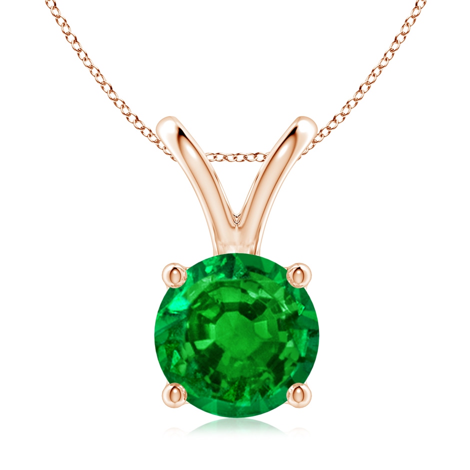 9mm AAAA V-Bale Round Emerald Solitaire Pendant in Rose Gold 