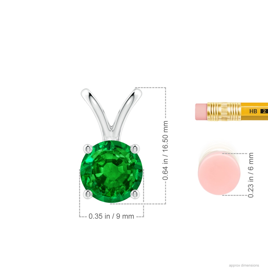 9mm AAAA V-Bale Round Emerald Solitaire Pendant in S999 Silver ruler