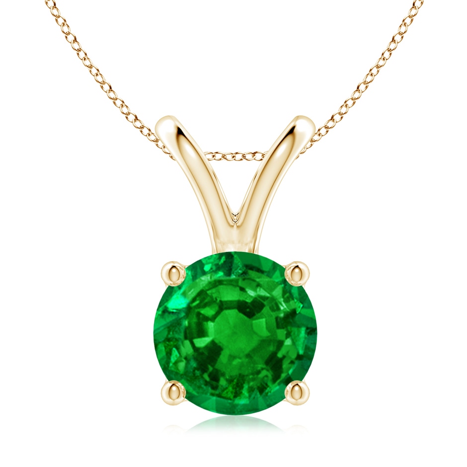 9mm AAAA V-Bale Round Emerald Solitaire Pendant in Yellow Gold 