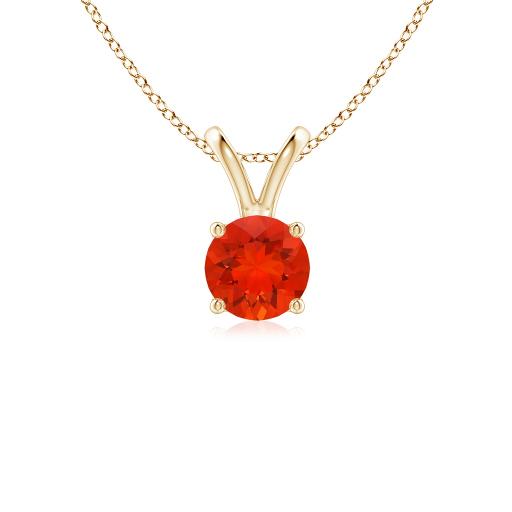 5mm AAAA V-Bale Round Fire Opal Solitaire Pendant in Yellow Gold