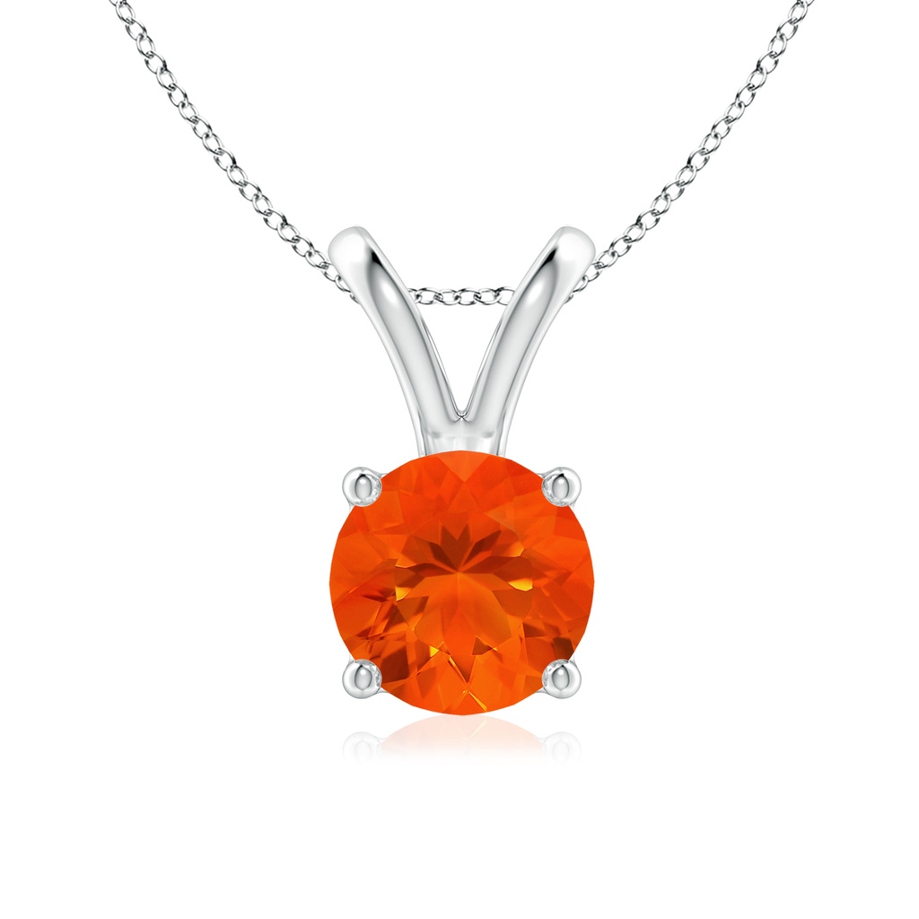 7mm AAA V-Bale Round Fire Opal Solitaire Pendant in White Gold