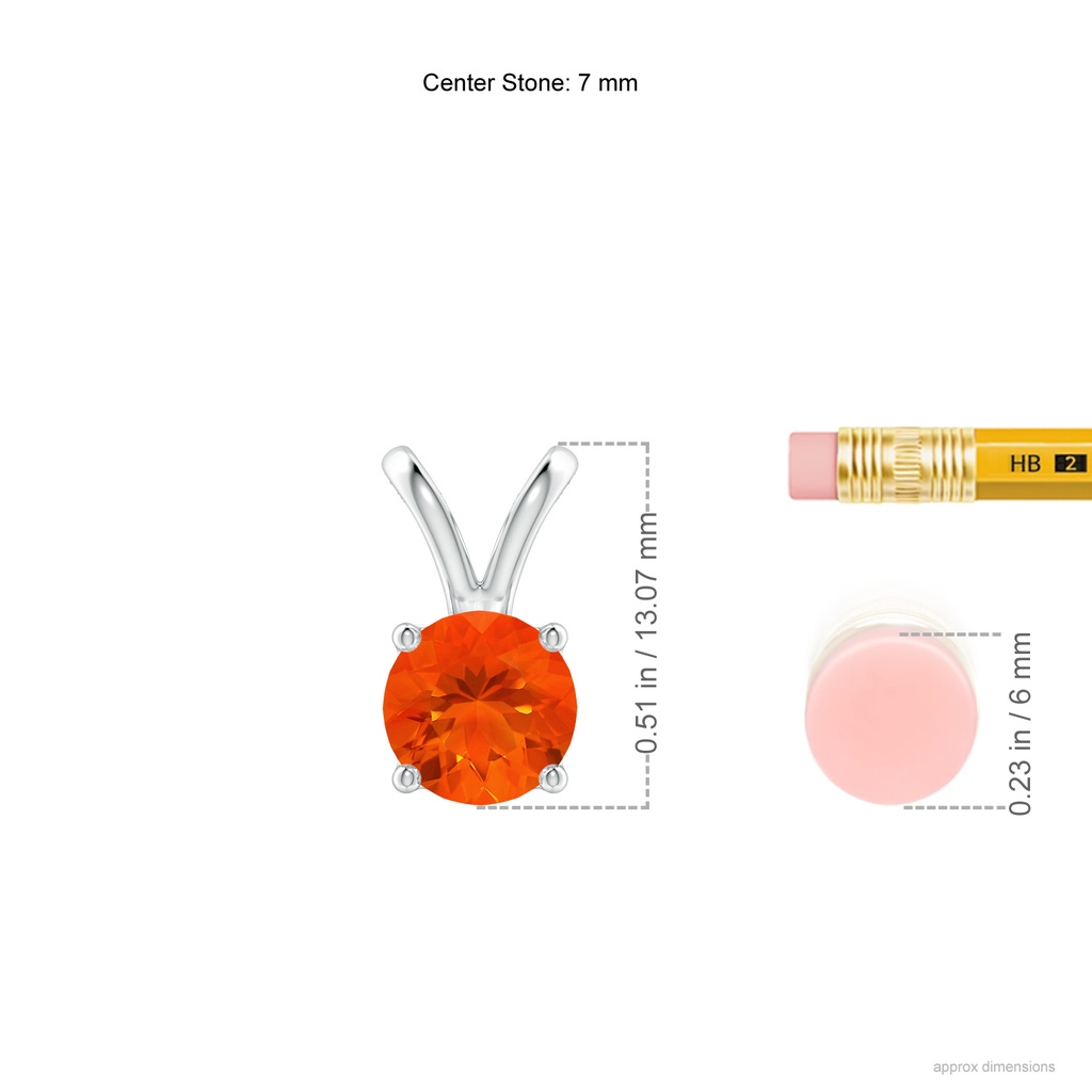 7mm AAA V-Bale Round Fire Opal Solitaire Pendant in White Gold Ruler