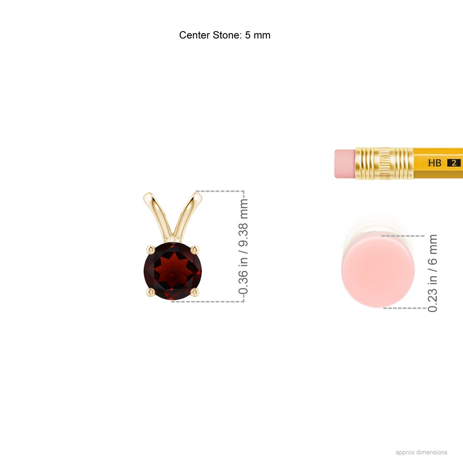 5mm AA V-Bale Round Garnet Solitaire Pendant in Yellow Gold ruler