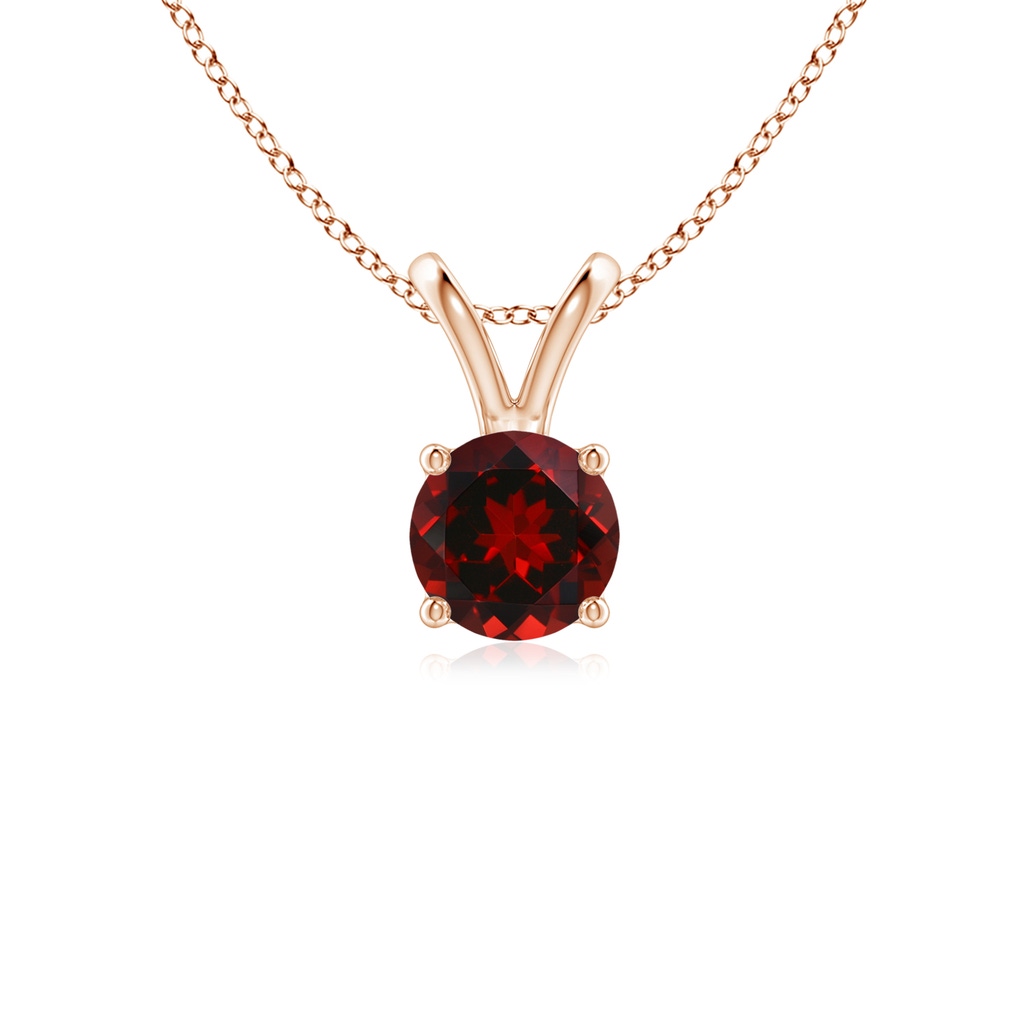 5mm AAAA V-Bale Round Garnet Solitaire Pendant in Rose Gold