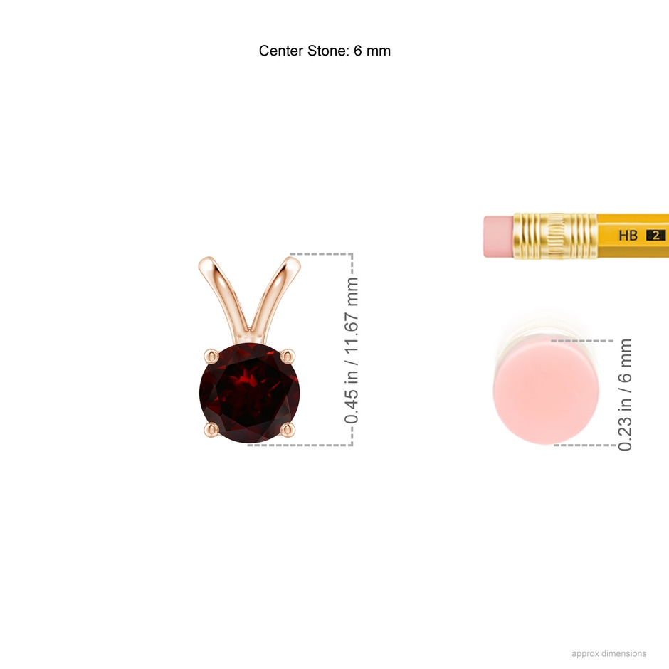 6mm A V-Bale Round Garnet Solitaire Pendant in Rose Gold ruler