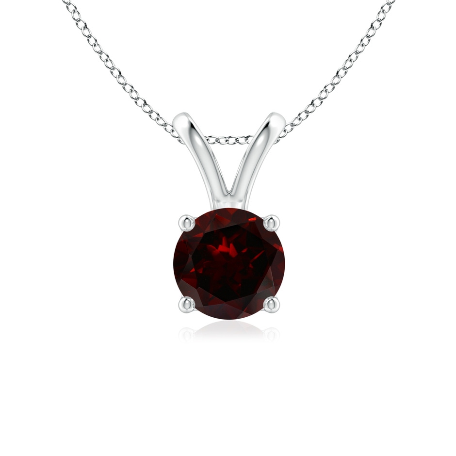6mm A V-Bale Round Garnet Solitaire Pendant in White Gold 