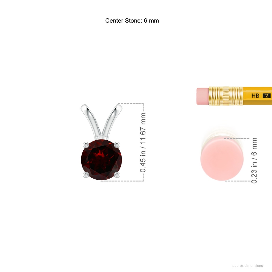 6mm A V-Bale Round Garnet Solitaire Pendant in White Gold ruler