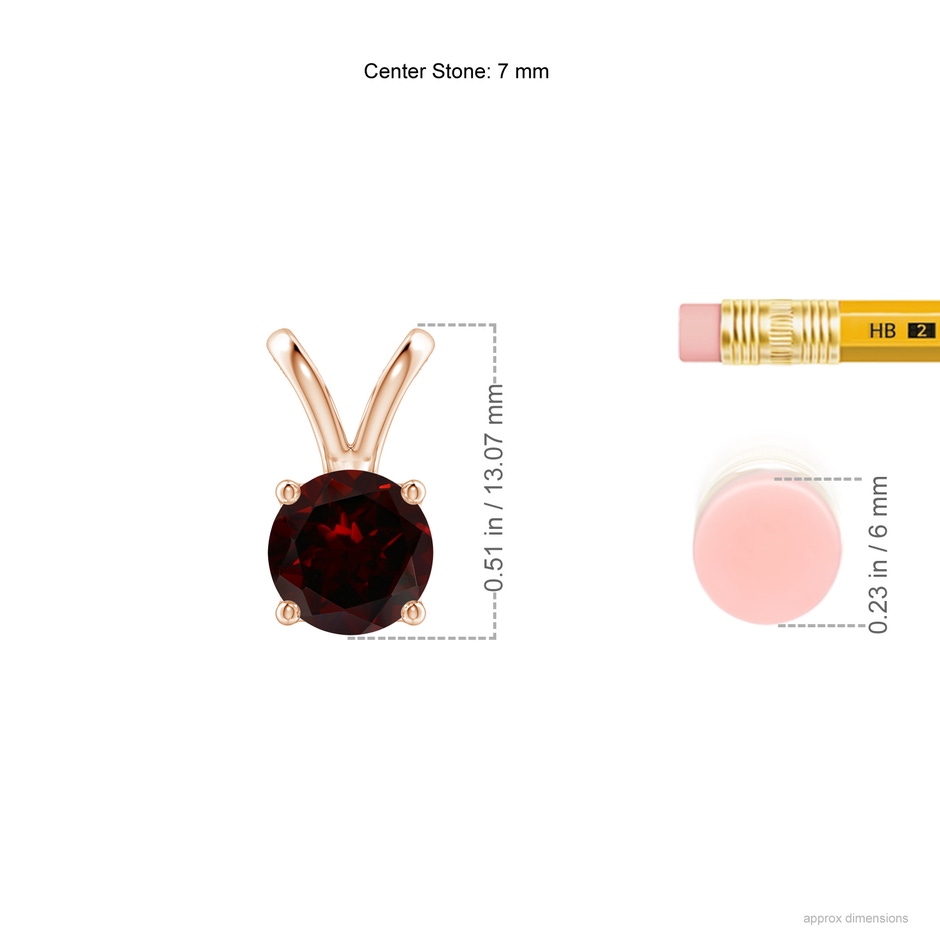 7mm A V-Bale Round Garnet Solitaire Pendant in Rose Gold ruler