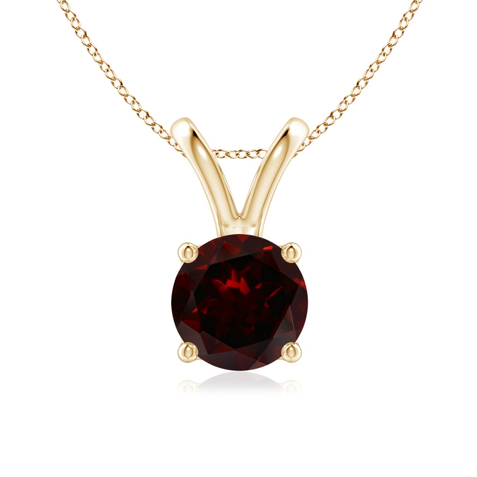 7mm A V-Bale Round Garnet Solitaire Pendant in Yellow Gold 