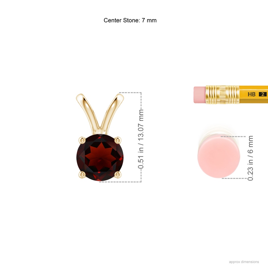 7mm AA V-Bale Round Garnet Solitaire Pendant in Yellow Gold ruler