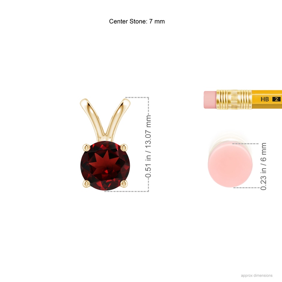 7mm AAA V-Bale Round Garnet Solitaire Pendant in Yellow Gold ruler