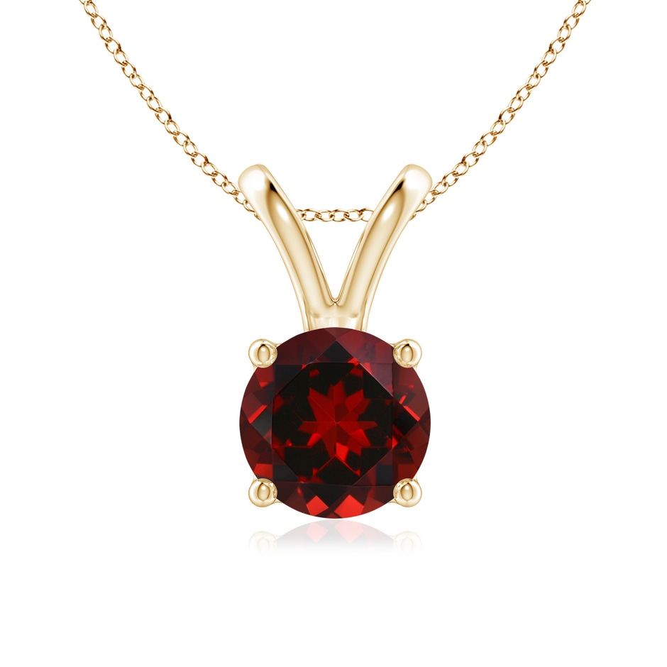 7mm AAAA V-Bale Round Garnet Solitaire Pendant in 18K Yellow Gold 