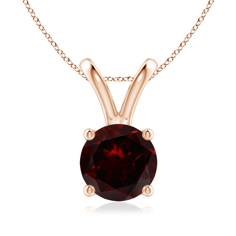 8mm A V-Bale Round Garnet Solitaire Pendant in 18K Rose Gold 