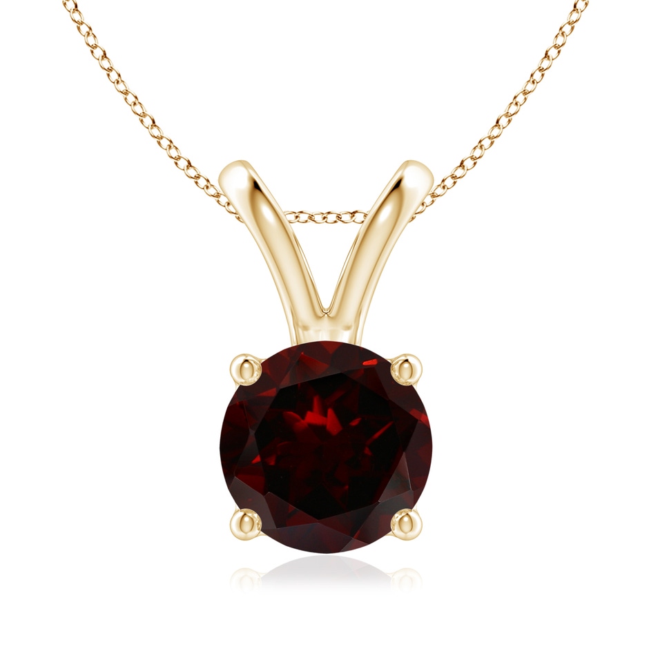 8mm A V-Bale Round Garnet Solitaire Pendant in 18K Yellow Gold 