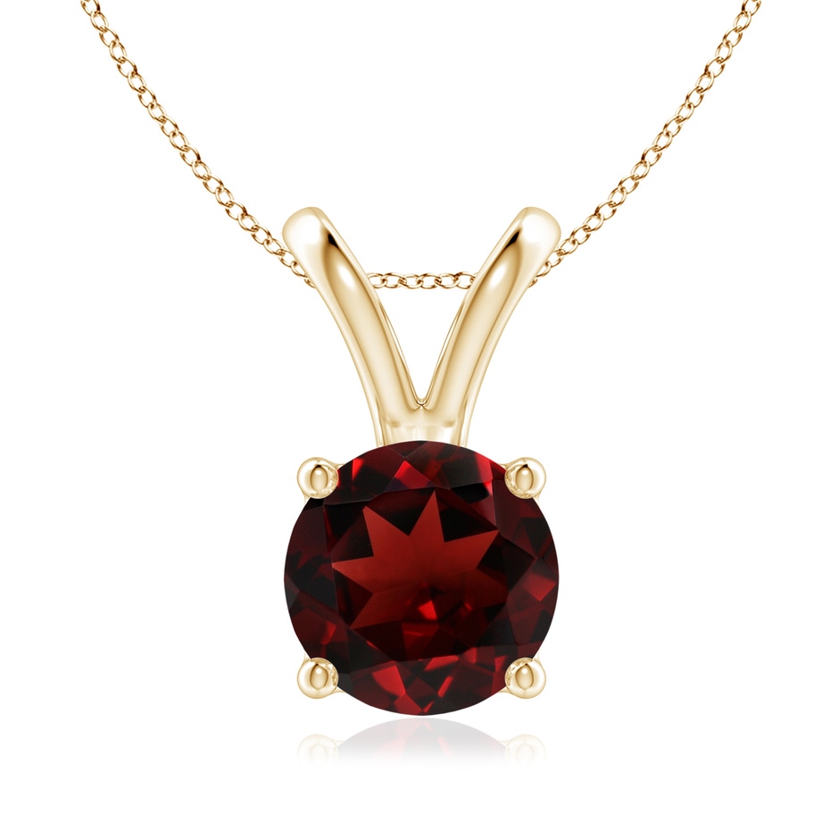 8mm AAA V-Bale Round Garnet Solitaire Pendant in Yellow Gold 